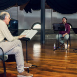 Prove di Norma - da sinistra a destra: Bruno Volpato (maestro collaboratore), Tiziano Severini (direttore d'orchestra), Luciano Ganci (Pollione), Saioa  Hernandez (Norma)