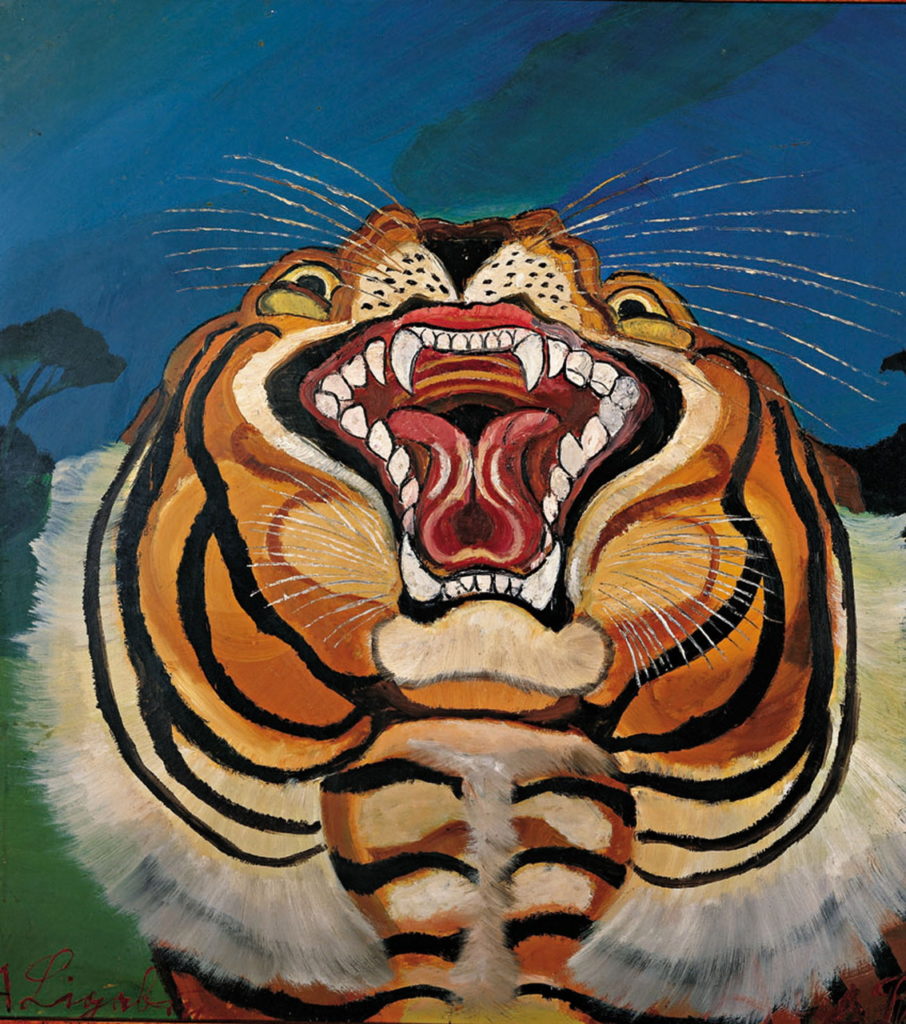 Antonio Ligabue, Testa di tigre, s.d. (1955-1956), olio su tavola di faesite, 75 x 64 cm